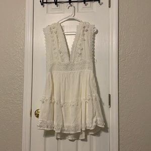 Fashion Nova Mini White V Neck Dress with Open Back